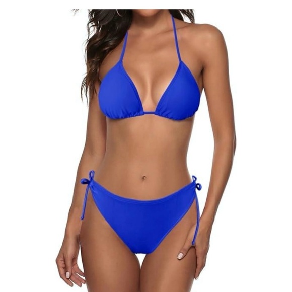 Zonsaoja Women's String Triangle Bikini Set Blue Royal Blue Two Piece Large - Picture 5 of 10